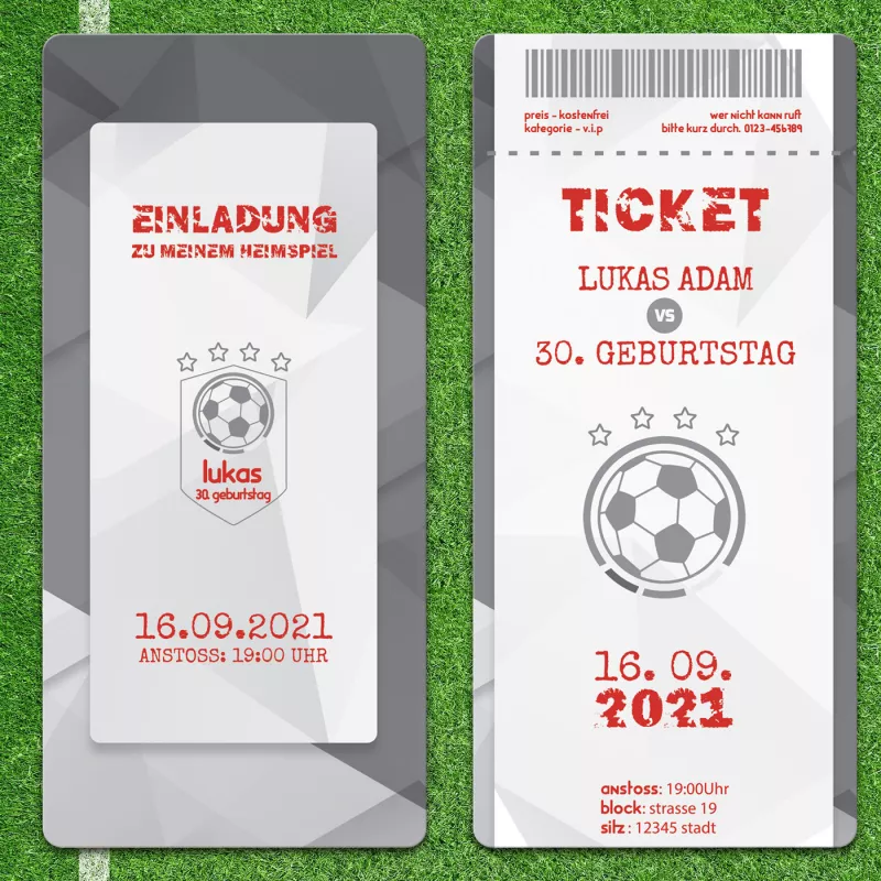 Einladungskarte Fuball Ticket