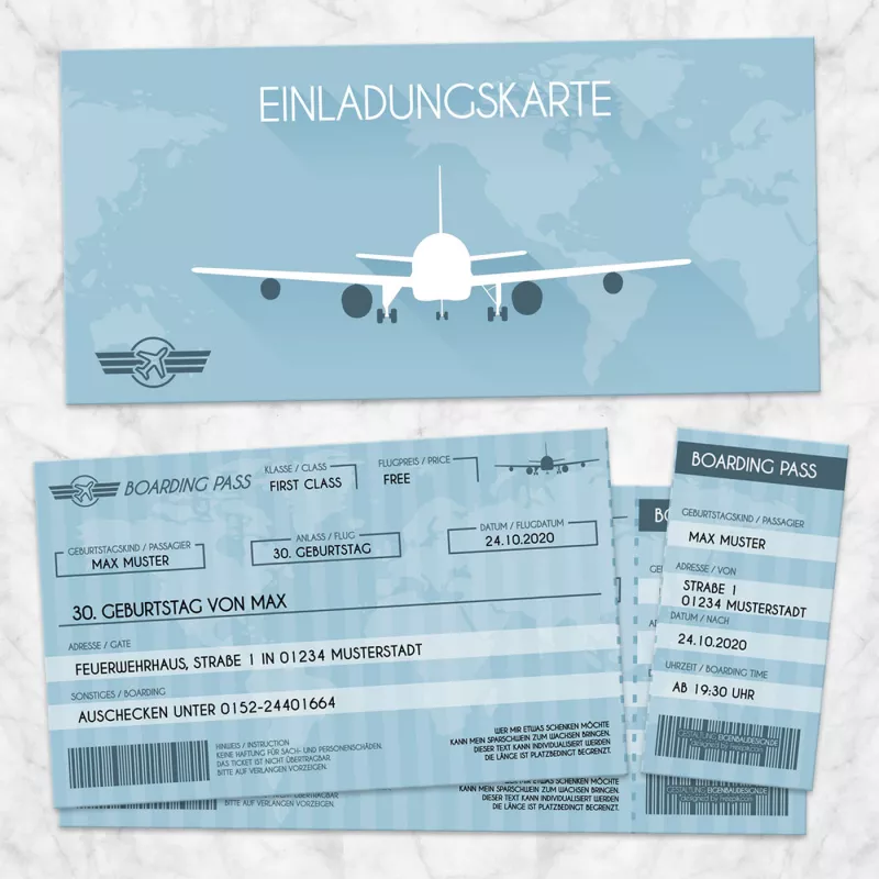 Einladungskarte Flugticket