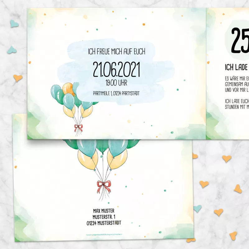 Einladungskarte Klappkarte Ballons