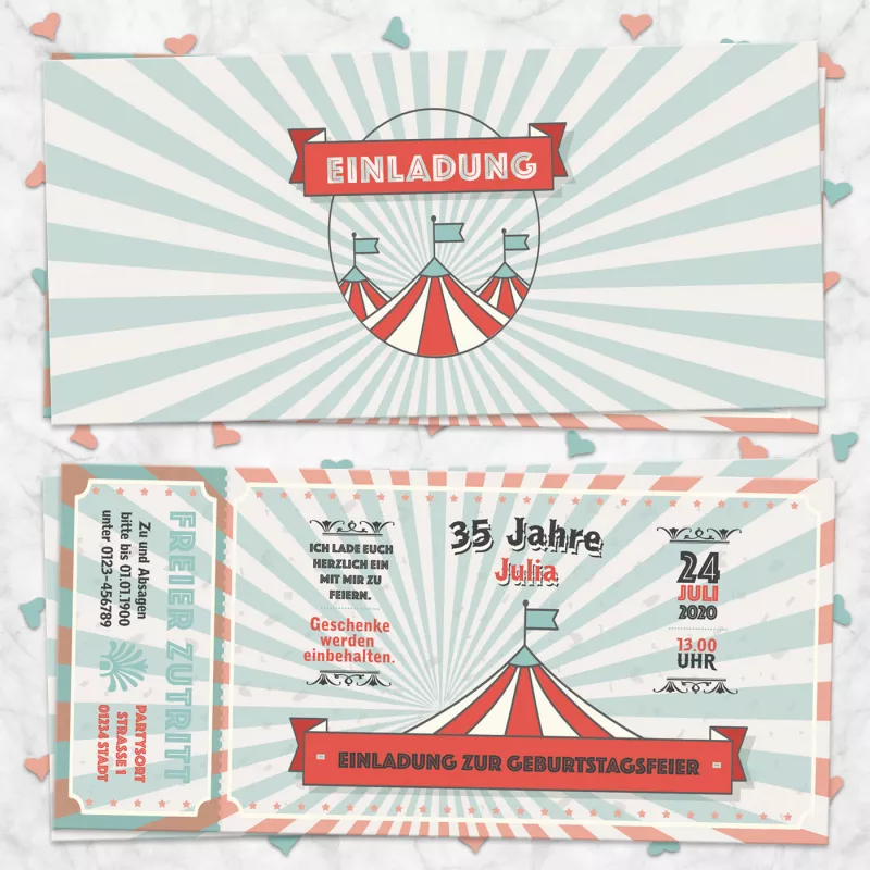 Einladungskarte Zirkus Ticket