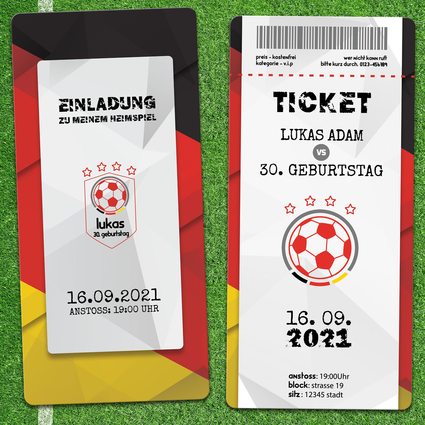 Einladungskarte Fußball Ticket - eigenbauDESIGN