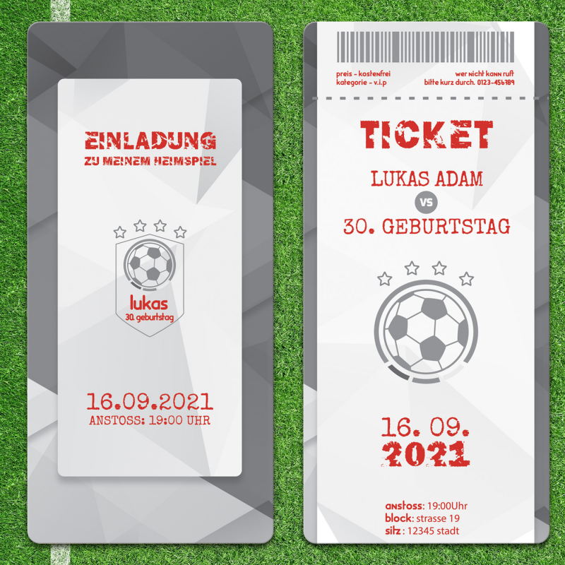 Einladungskarte Fußball Ticket