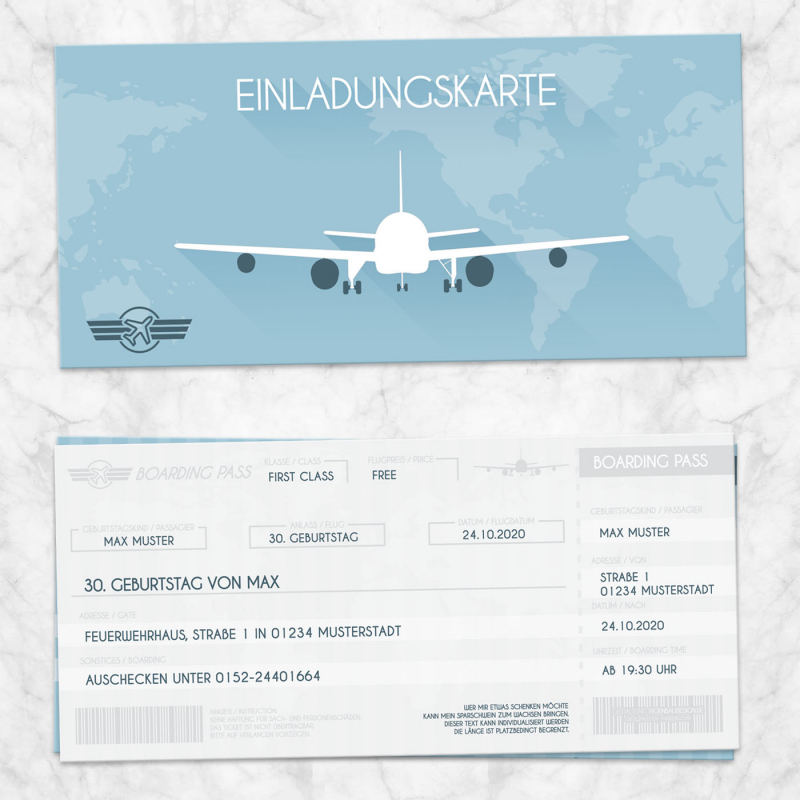 Einladungskarte Flugticket
